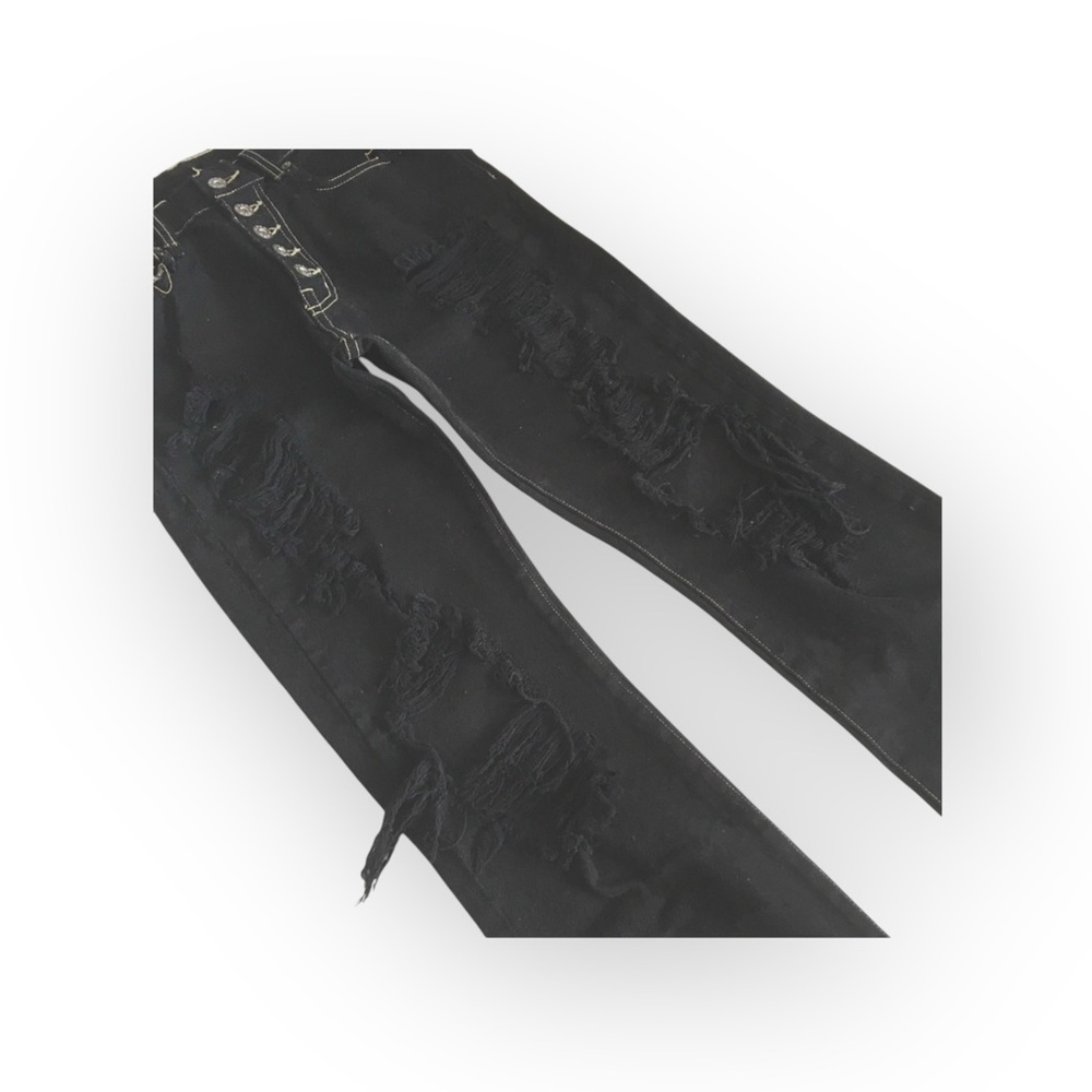 new LF Carmar ༄ Shredded Knee Destroyed Boyfriend Jeans ༄ Overdye Black ༄ 23 25 - Picture 9 of 16